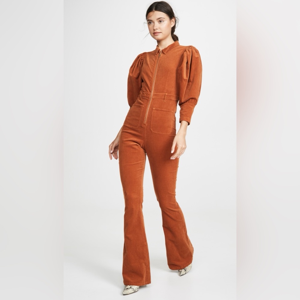 WE WORE WHAT | Rust corduroy 70s Jumpsuit High-rise in Autumnal